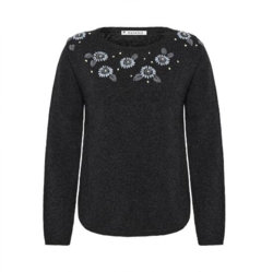 Koksgrå bluse i uld med broderi