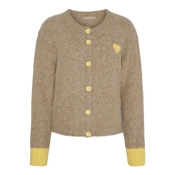 Sandfarvet trøje med gule kanter