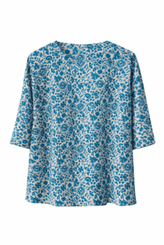 Mansted bluse med print i mørk turkis