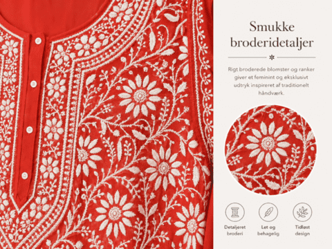 Håndbroderet tunika i koralrød