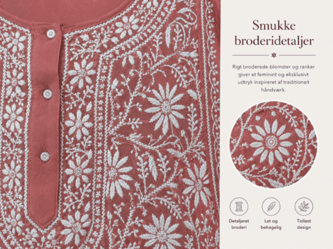 Håndbroderet tunika i lys koral