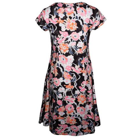 Sort kjole med koralfarvet print