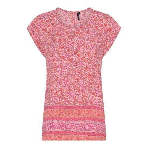 Rosa bluse med koralfarvet print