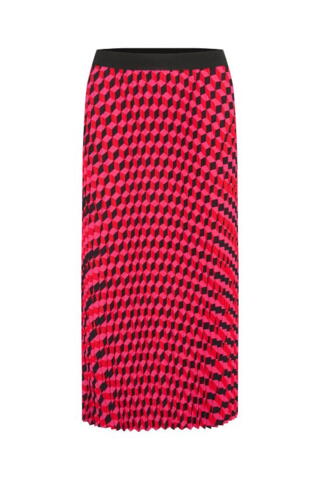 Midi nederdel i rød, pink og sort