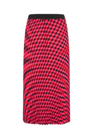 Midi nederdel i rød, pink og sort