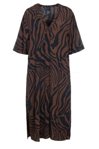 Lang kjole med sort/brunt print