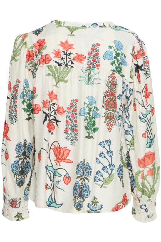 Hvid skjortebluse med print