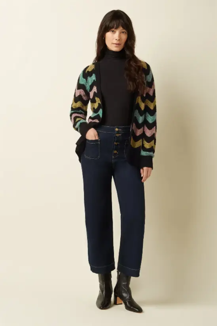 Multifarvet cardigan med bælte