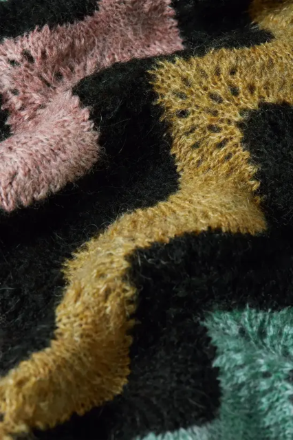 Multifarvet cardigan med bælte