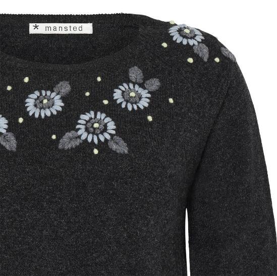 Koksgrå bluse i uld med broderi