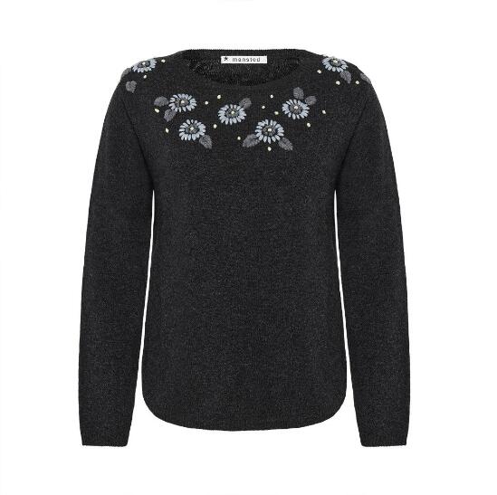 Koksgrå bluse i uld med broderi