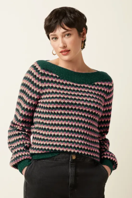 Petrolgrøn bluse med striber