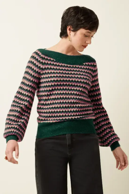 Petrolgrøn bluse med striber