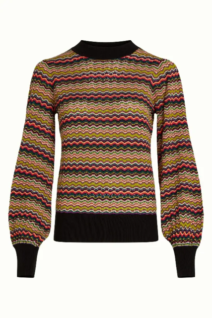 Zigzag stribet bluse med turtleneck