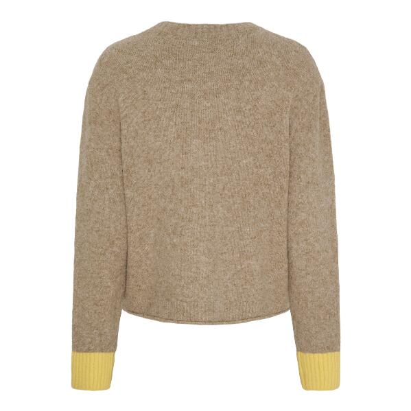Sandfarvet trøje med gule kanter
