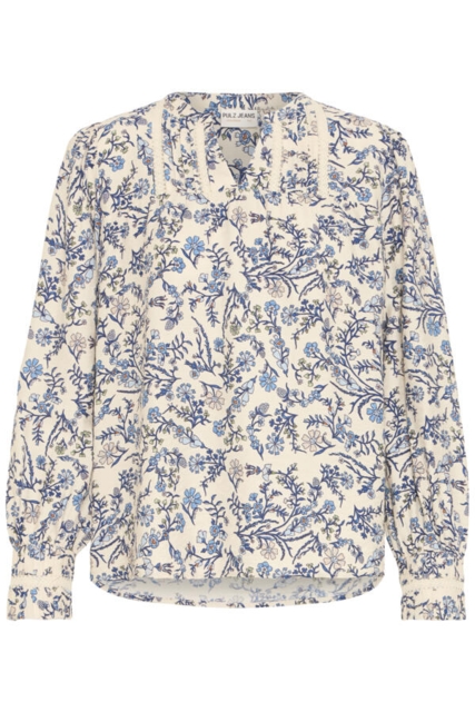 Skjortebluse med blåt print