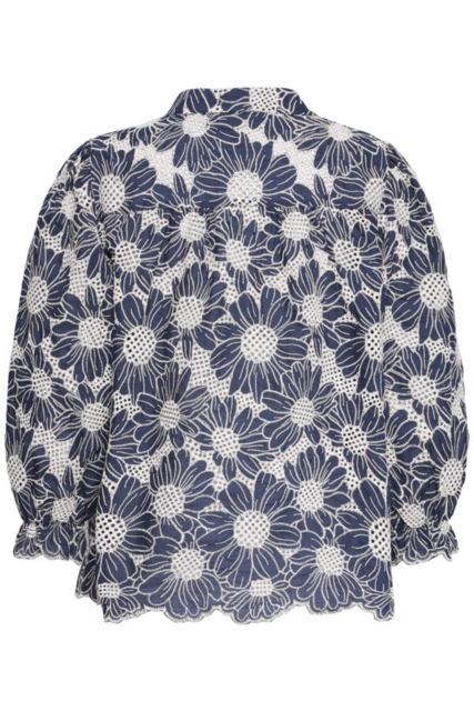 Skjortebluse navy med hvidt broderi