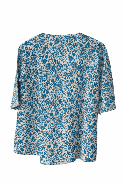 Mansted bluse med print i mørk turkis