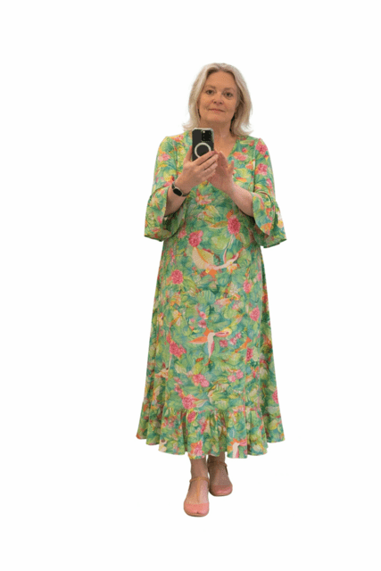 Lang silkekjole i grønt print fra PHJ