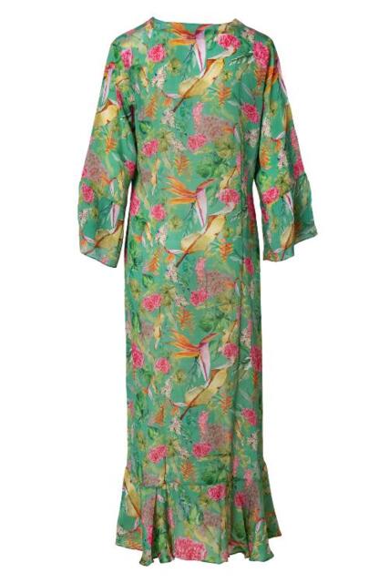 Lang silkekjole i grønt print fra PHJ