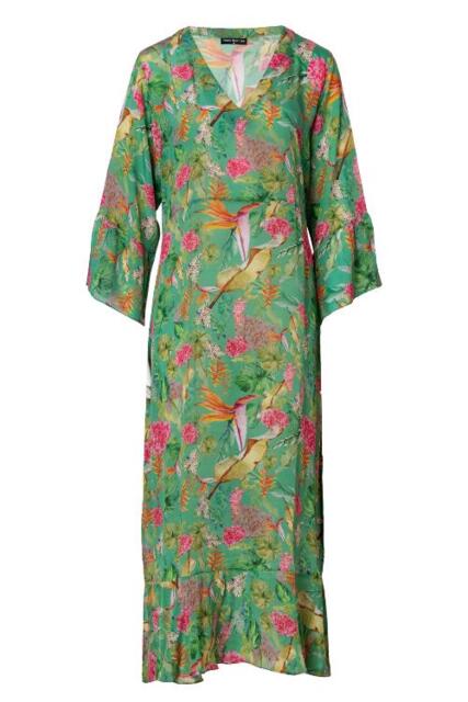 Lang silkekjole i grønt print fra PHJ