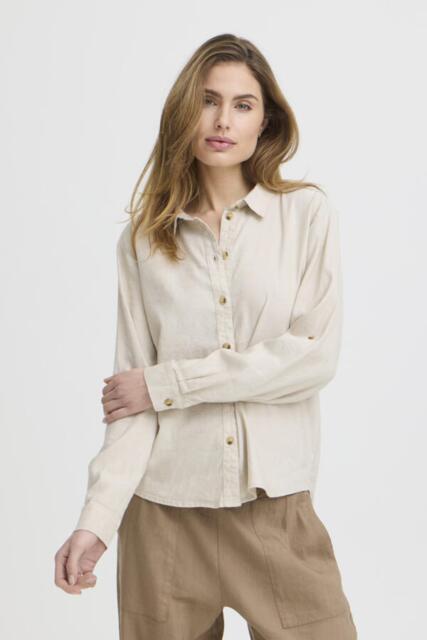 Sandfarvet  Pulzjeans hørskjorte