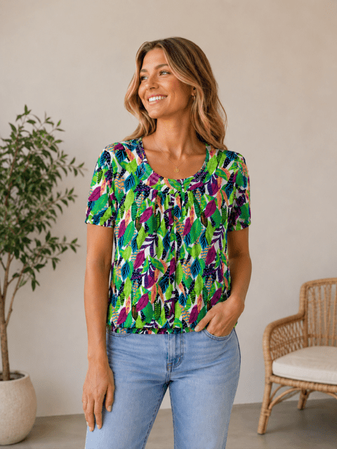 Mongulbluse med farverigt print