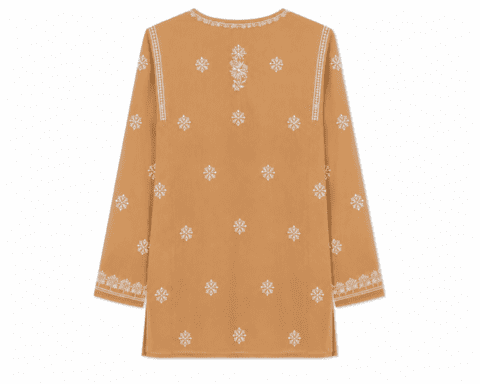 Kort tunika i camel med broderier