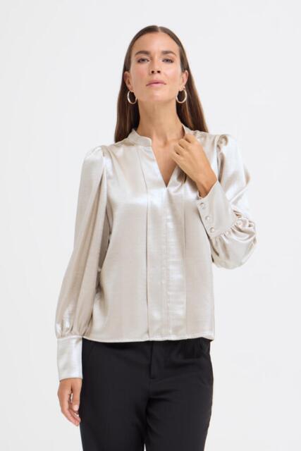 Sandfarvet skjortebluse fra Pulzjeans