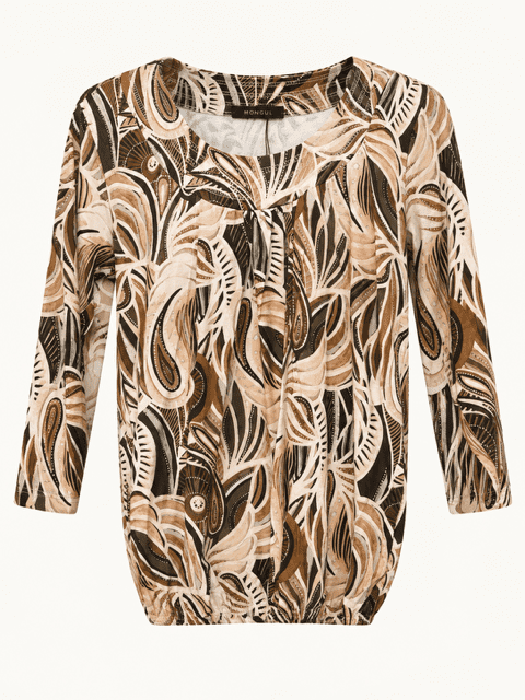 Bluse med elastisk kant i brunlige nuancer