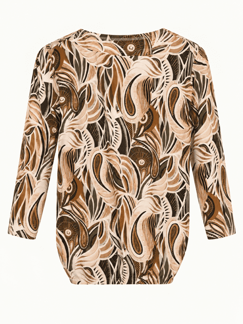 Bluse med elastisk kant i brunlige nuancer