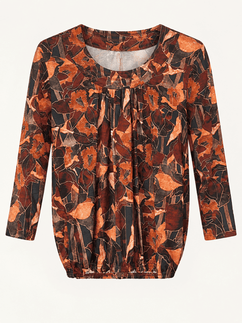 Bluse med elastisk kant i rødbrune farver