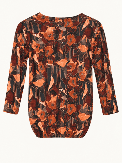 Bluse med elastisk kant i rødbrune farver