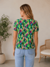 Mongulbluse med farverigt print