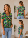 Mongulbluse med farverigt print