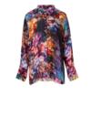 Silkeskjorte i gyldent og violiet print.