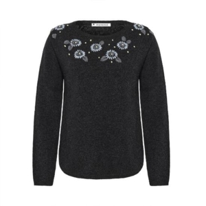 Koksgrå bluse i uld med broderi