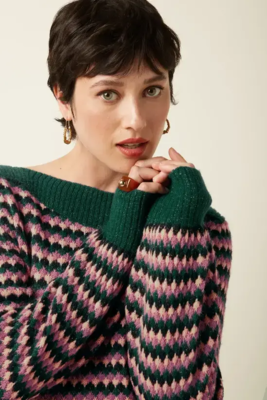 Petrolgrøn bluse med striber