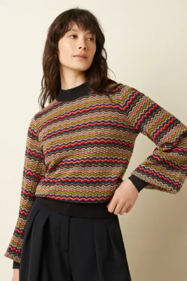 Zigzag stribet bluse med turtleneck