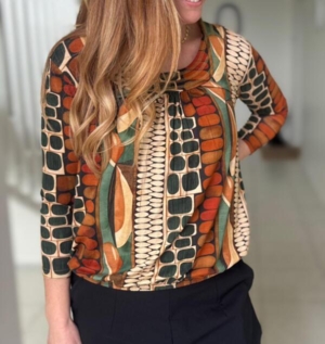 Bluse med elastisk kant i gyldne farver