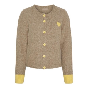 Sandfarvet trøje med gule kanter