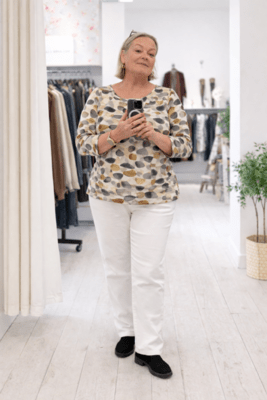 Mongul bluse med elastisk kant i lyse farver
