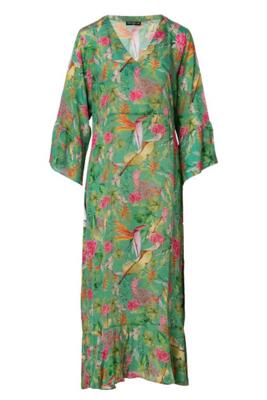 Lang silkekjole i grønt print fra PHJ